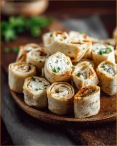 Cream cheese tortilla bites appetizer on a serving platter