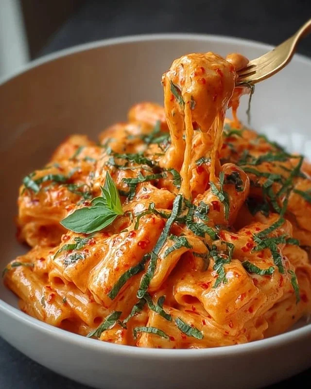 Delicious creamy tomato garlic pasta served in a bowl with herbs