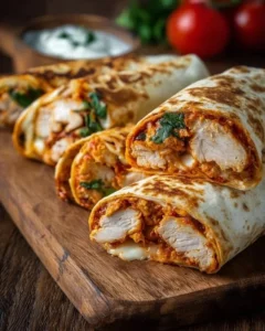 Crispy air fryer chicken and mozzarella wraps ready to serve.