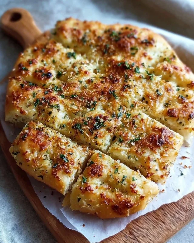 Delicious Garlic Parmesan Focaccia Bread, garnished and ready to serve.
