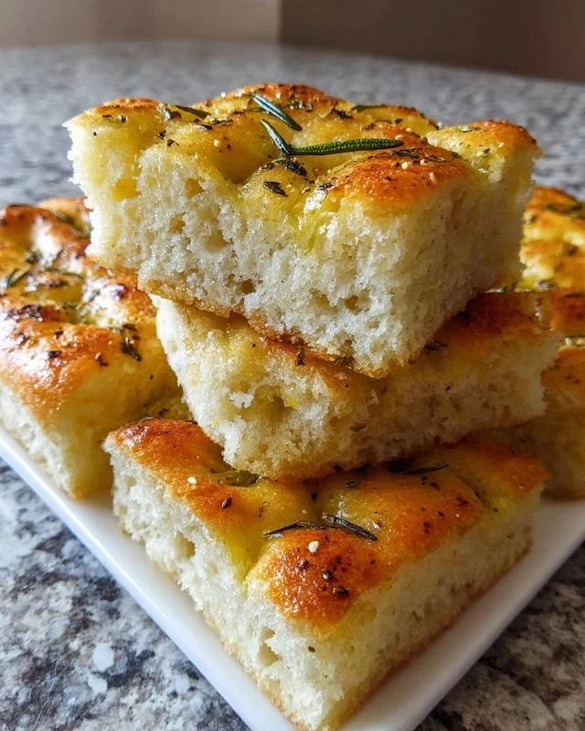 Freshly baked gluten-free focaccia bread on a wooden cutting board.