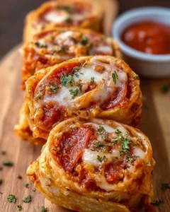 Delicious high protein pepperoni pizza rolls served on a plate
