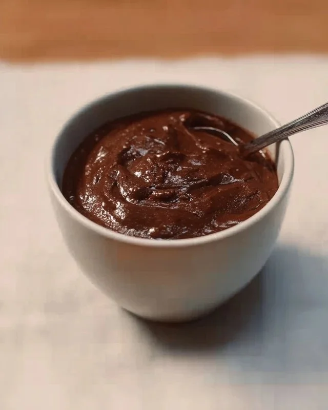 Bowl of creamy homemade chocolate pudding topped with whipped cream and chocolate shavings