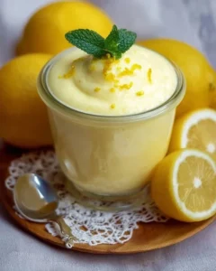 Delicious homemade lemon pudding made with fresh lemons in a bright bowl