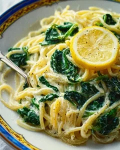 Delicious lemon ricotta pasta dish with fresh spinach