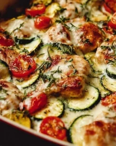 Mediterranean chicken zucchini bake with fresh ingredients and herbs