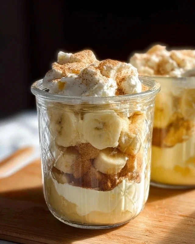 Delicious protein banana pudding topped with fresh bananas and whipped cream.