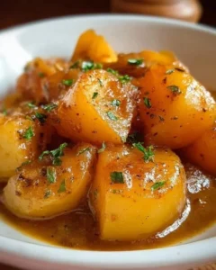 Bowl of Southern stewed potatoes simmering in a savory broth.